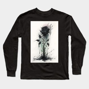 Gothic Black Rose Abstract Watercolor Design Long Sleeve T-Shirt